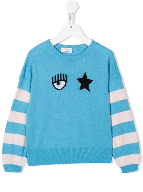 Felpa bambina a righe girocollo con stampa Eye Chiara Ferragni Kids | 59060600608613